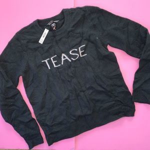 NWT Victoria's Secret M SWEATER CASHMERE long-sleeve BLACK pink TEASE $120+